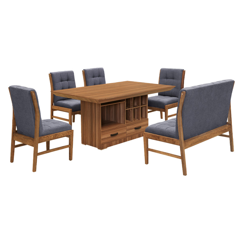 Comedor 4 Sillas 1 Banca Ambar - Nogal