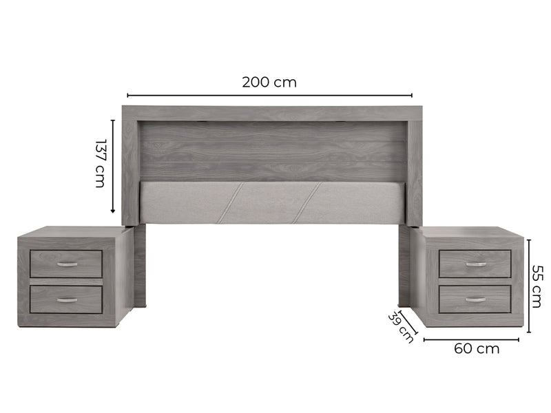 Recámara Valentina King Size 3 piezas - Gris