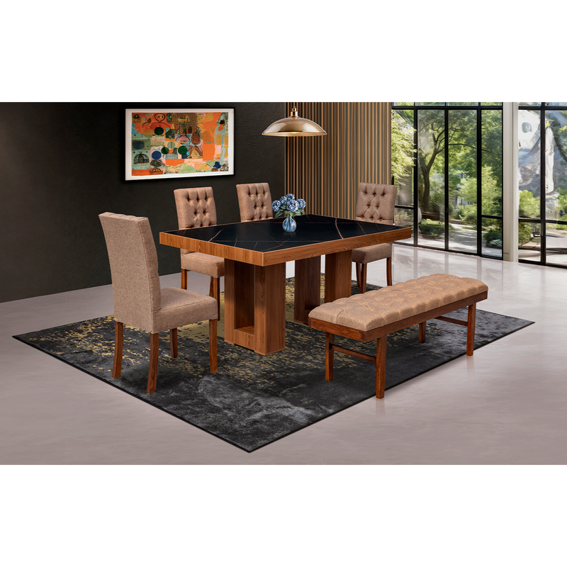 Comedor 4 Sillas 1 Banca Esencial - Nogal