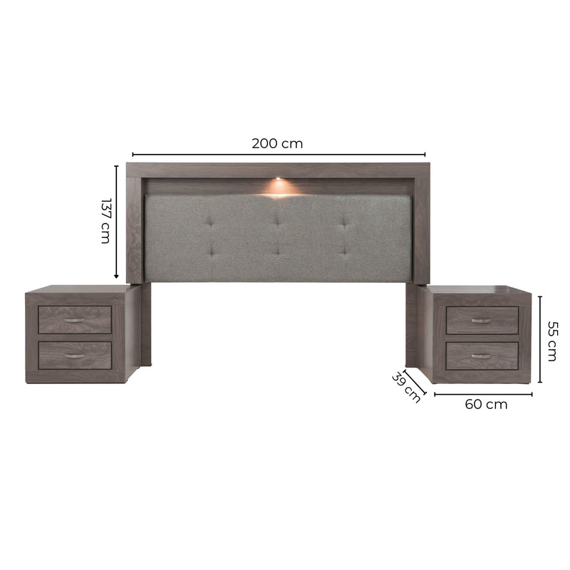Recamara Aurora King Size 3 piezas - Gris