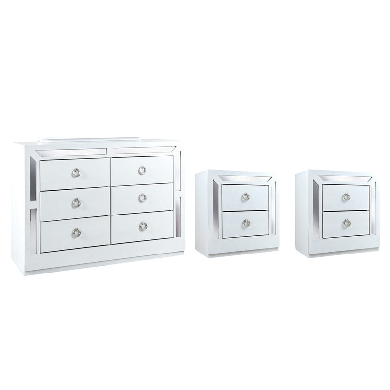 Set de Cajonera y 2 Buros Emilia - Blanco y Plata