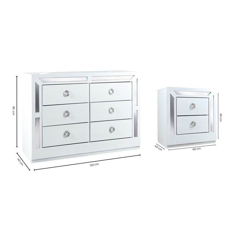 Set de Cajonera y 2 Buros Emilia - Blanco y Plata
