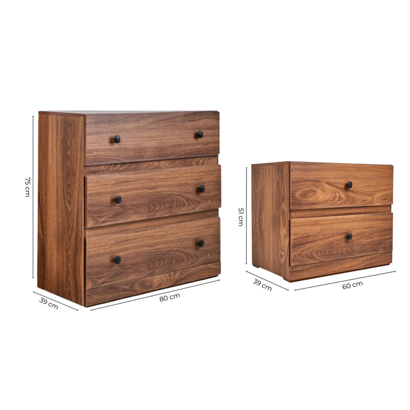 Set de Cajonera y 2 Buros Louis - Nogal
