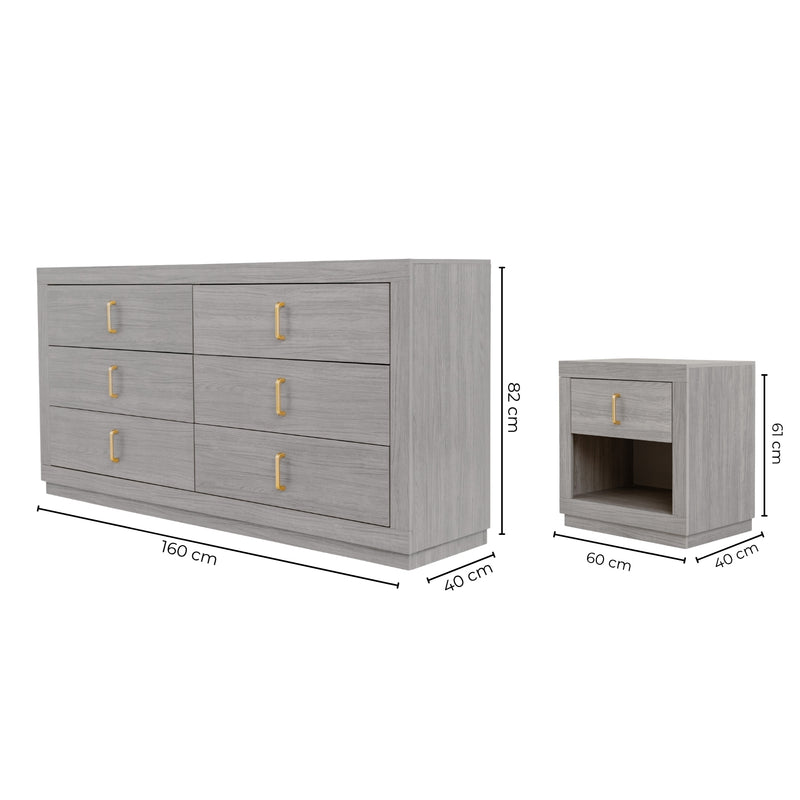 Set de Cajonera y 2 Buros Auma - Gris