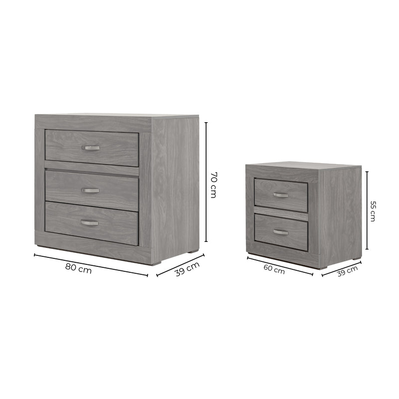 Set de Cajonera y 2 Buros Valentina - Gris