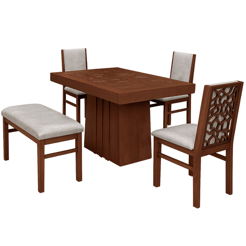 Comedor 3 Sillas 1 Banca Rory - Nogal