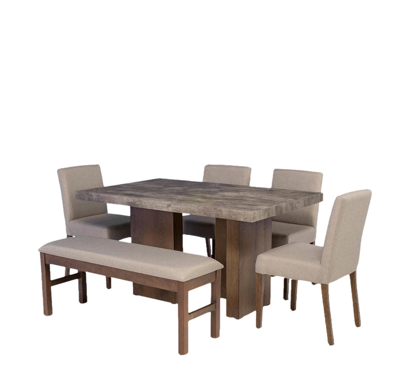 Comedor 4 Sillas 1 Banca Nostan - Roble/Concreto