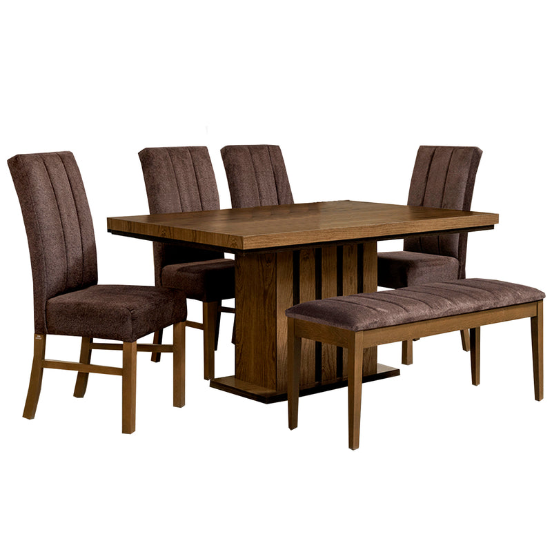 Comedor 4 Sillas 1 Banca Logan - Nogal