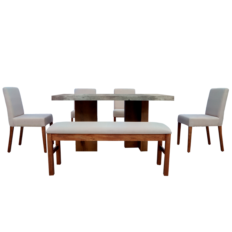 Comedor 4 Sillas 1 Banca Nostan - Roble/Concreto