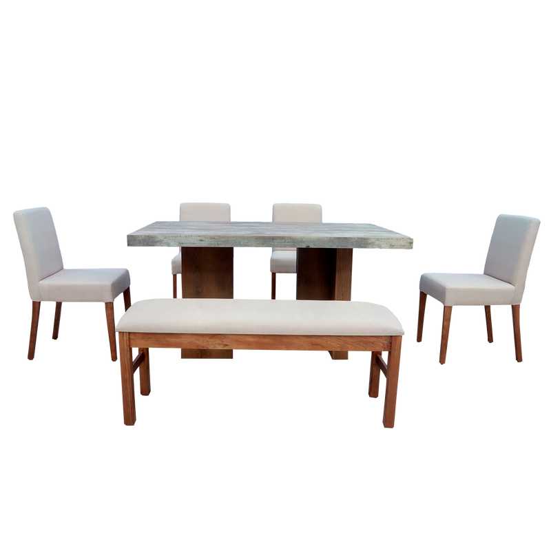 Comedor 4 Sillas 1 Banca Nostan - Roble/Concreto
