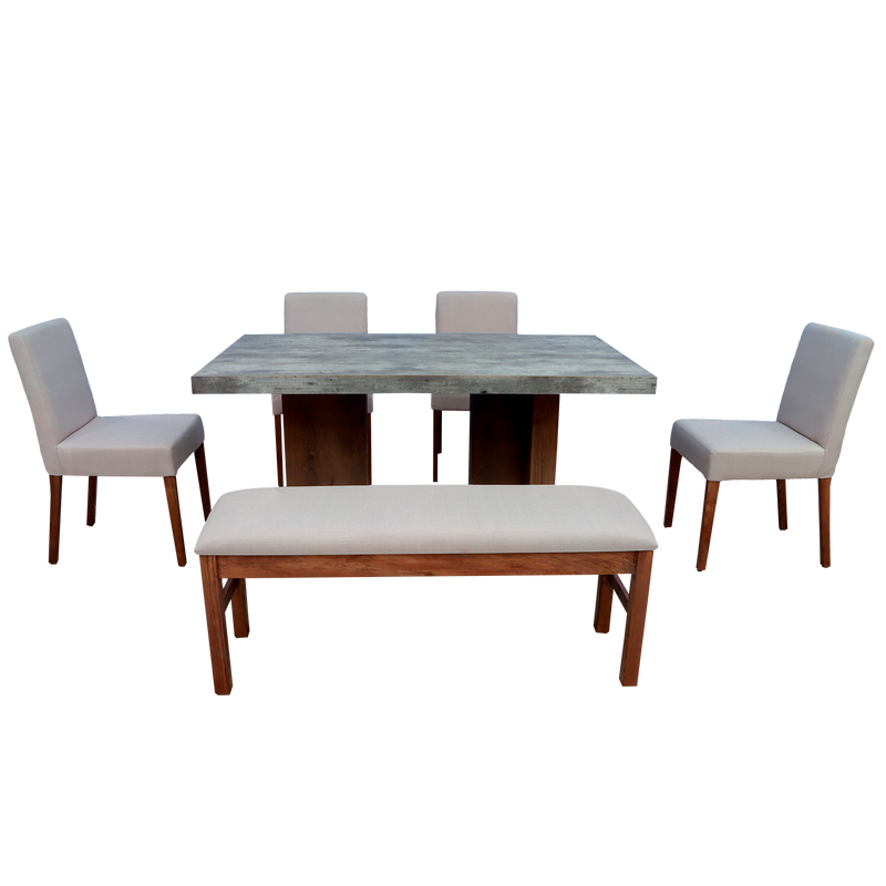 Comedor 4 Sillas 1 Banca Nostan - Roble/Concreto
