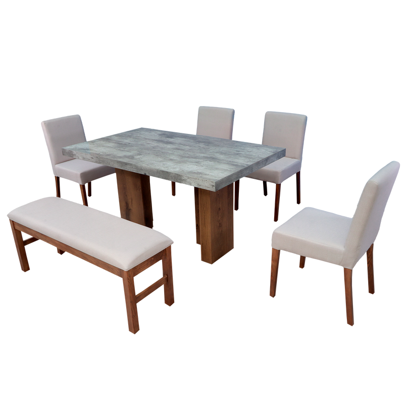 Comedor 4 Sillas 1 Banca Nostan - Roble/Concreto