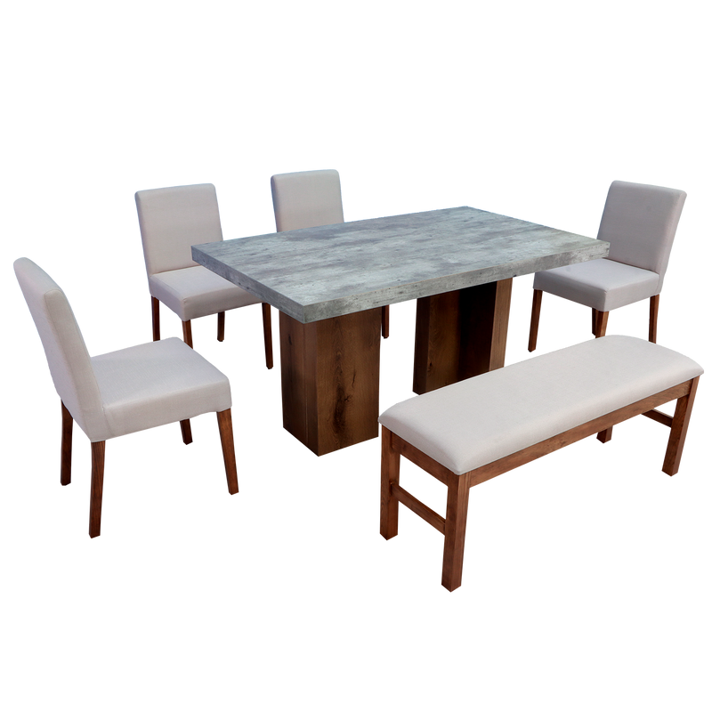 Comedor 4 Sillas 1 Banca Nostan - Roble/Concreto