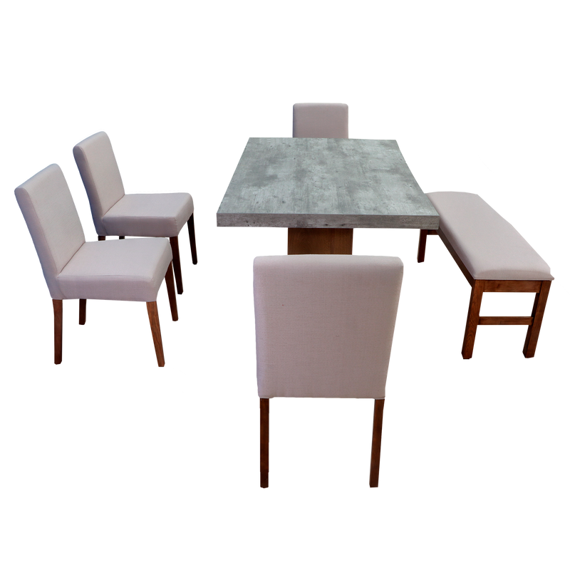 Comedor 4 Sillas 1 Banca Nostan - Roble/Concreto