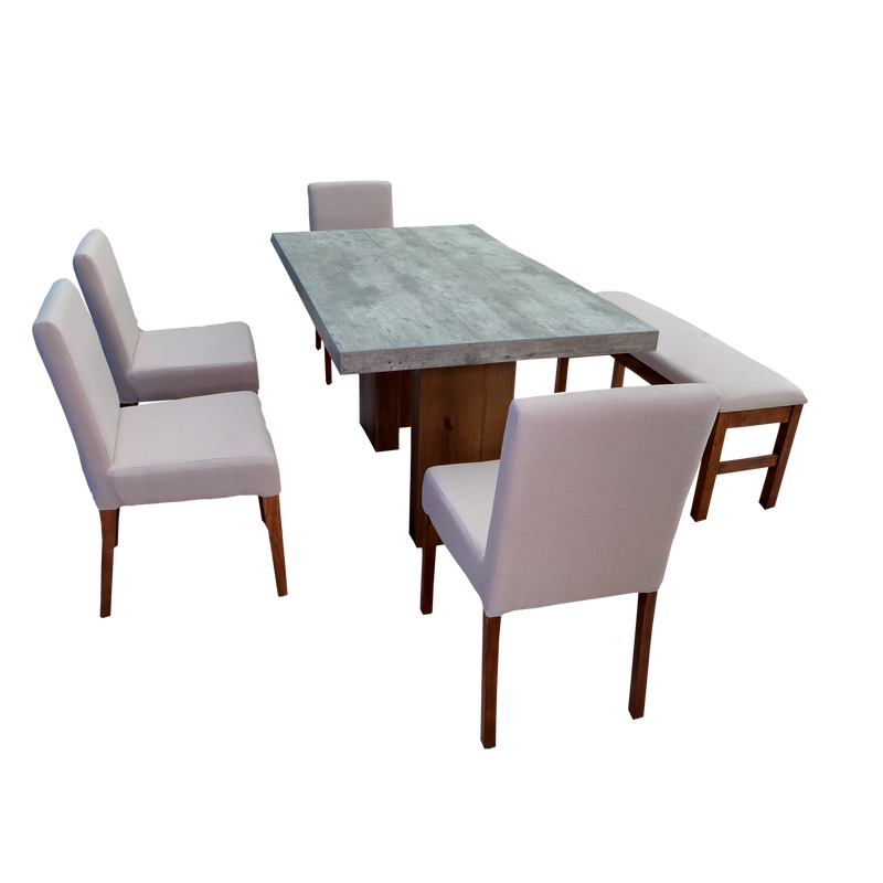 Comedor 4 Sillas 1 Banca Nostan - Roble/Concreto