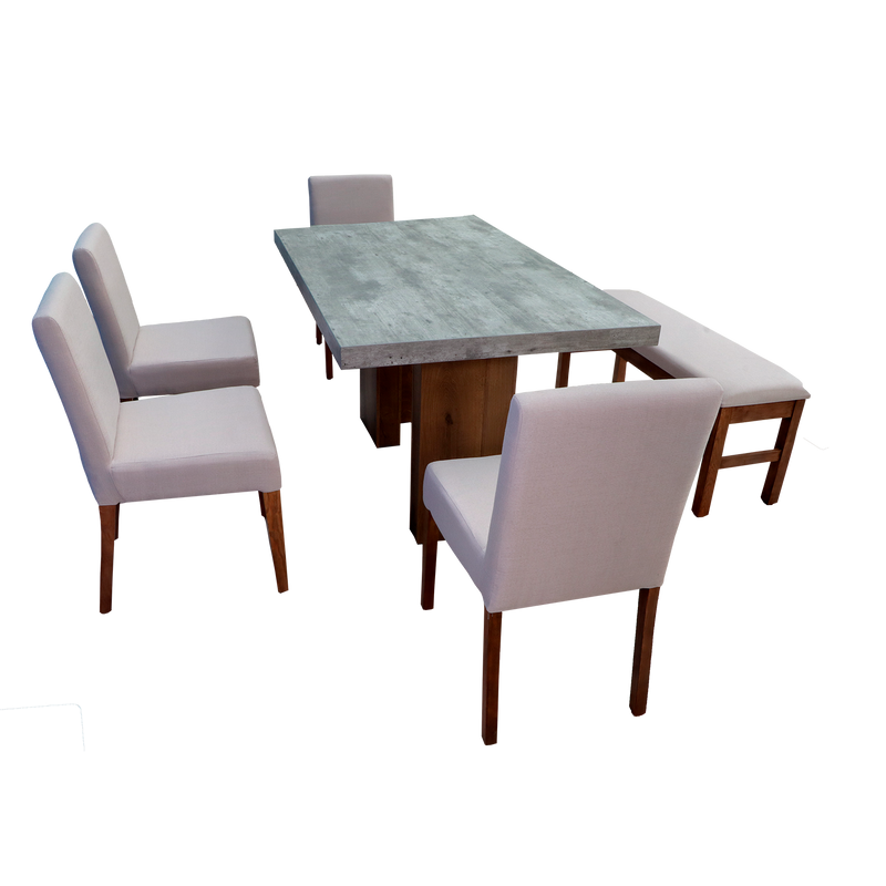 Comedor 4 Sillas 1 Banca Nostan - Roble/Concreto