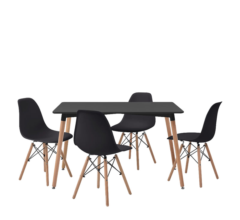 Mesa de comedor rectangular con 4 sillas Skiptvet - Negro