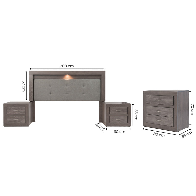 Recamara KS 4 Piezas Aurora Sin Espejo - Gris