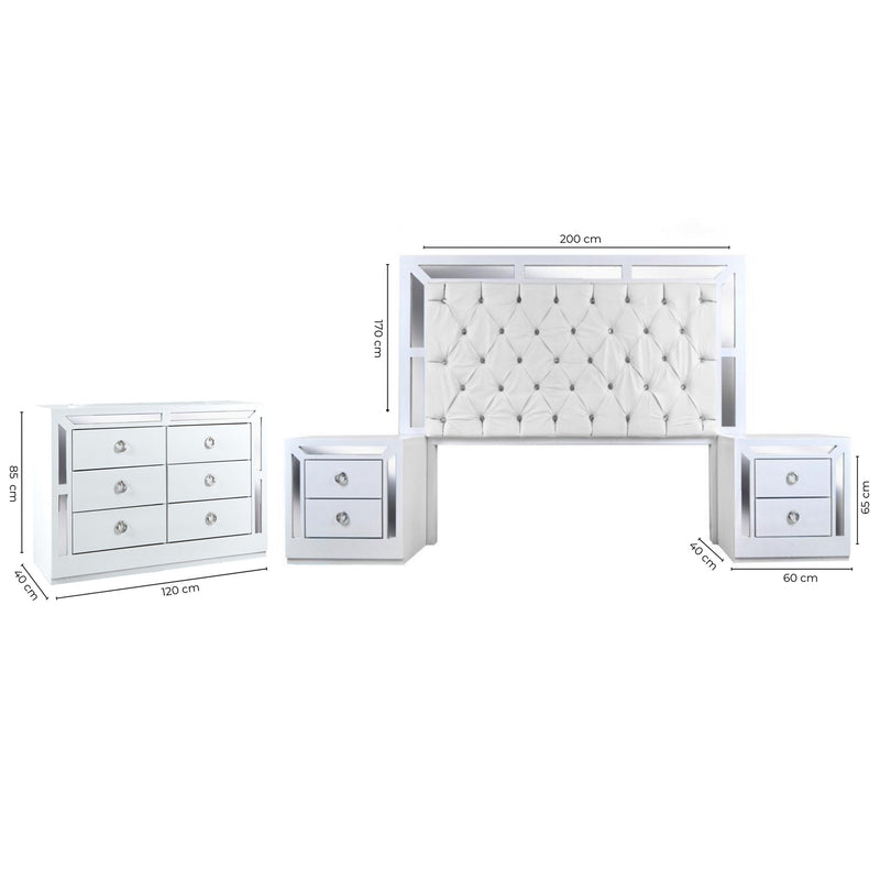Recamara KS 4 Piezas Emilia Sin Espejo - Blanco y Plata