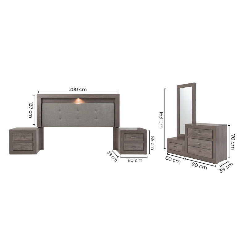 Recamara Aurora King Size 5 piezas - Gris