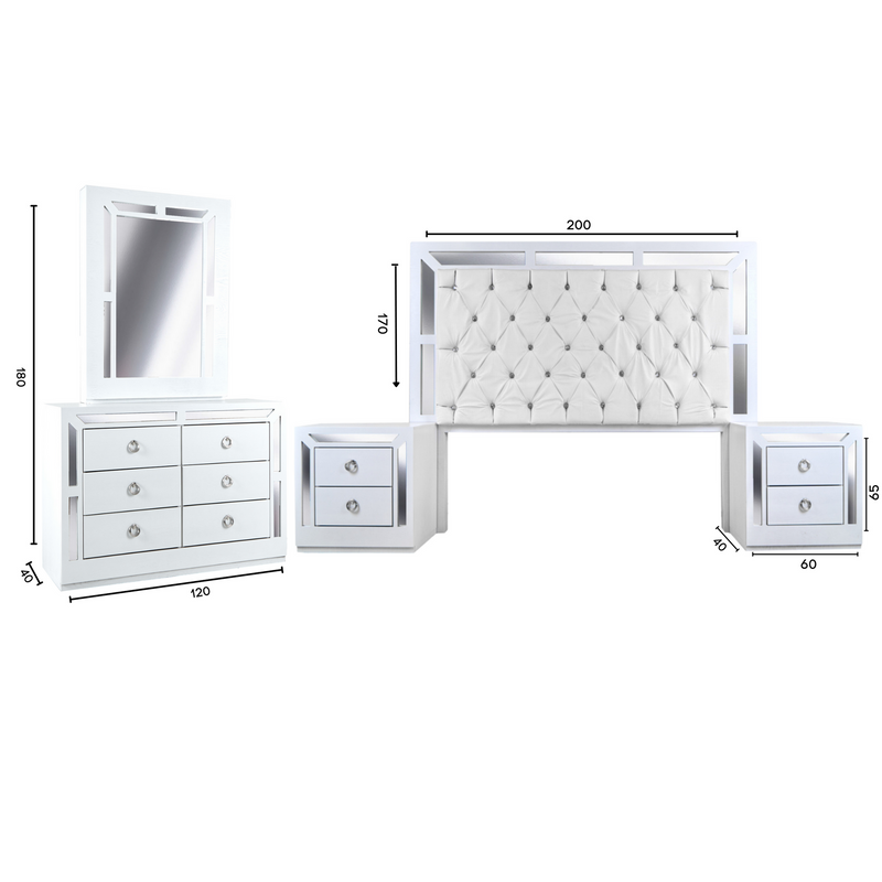 Recamara KS 4 Piezas Emilia - Blanco y Plata