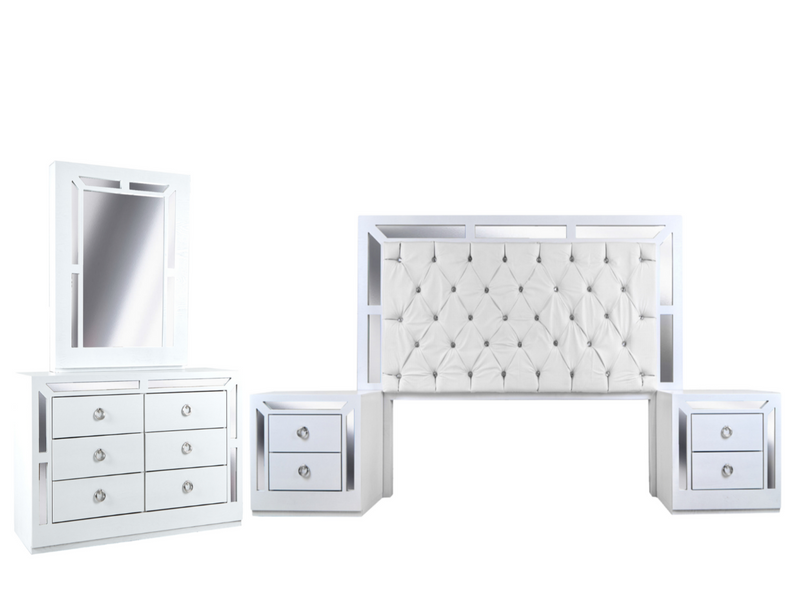 Recamara KS 4 Piezas Emilia - Blanco y Plata