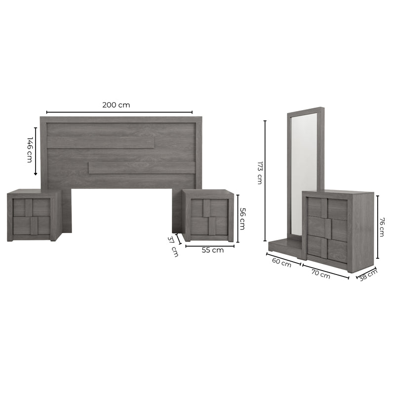 Recamara King Size Jazz 5 Piezas - Gris
