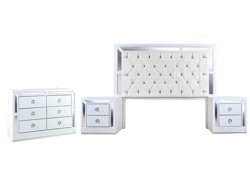 Recamara KS 4 Piezas Emilia Sin Espejo - Blanco y Plata