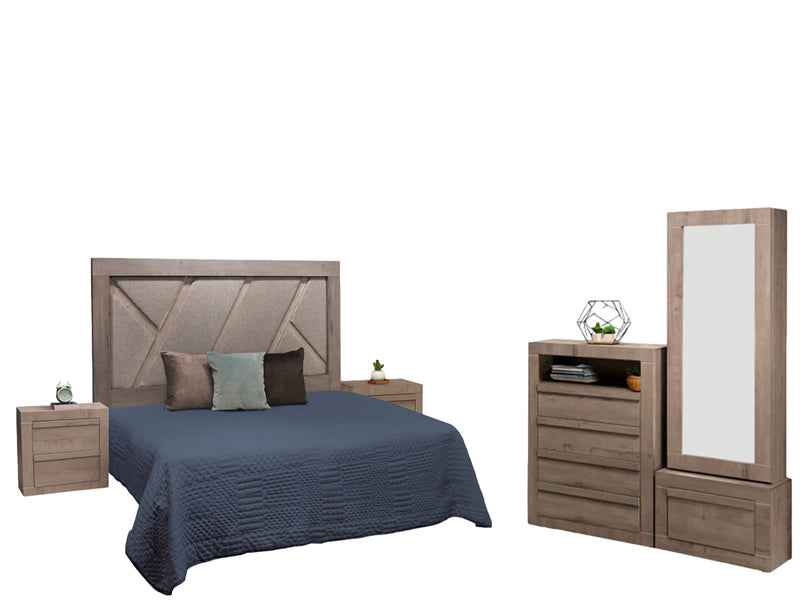 Recamara King Size Florencia 5 Piezas - Gris