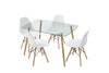 Mesa de comedor de cristal templado con 4 sillas Sarpsborg - Blanco y natural