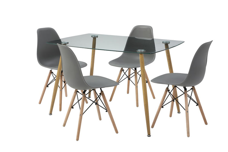 Mesa de comedor de cristal templado con 4 sillas Sarpsborg - Gris y y natural