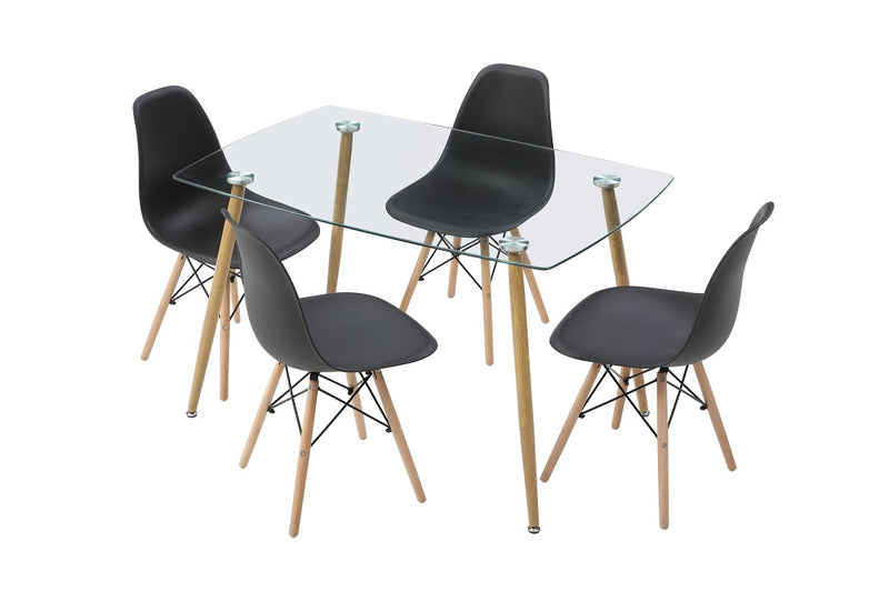 Mesa de comedor de cristal templado con 4 sillas Sarpsborg - Negro y natural