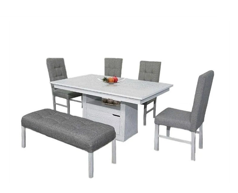 Antecomedor Belgica 4 Sillas 1 Banca - Gris