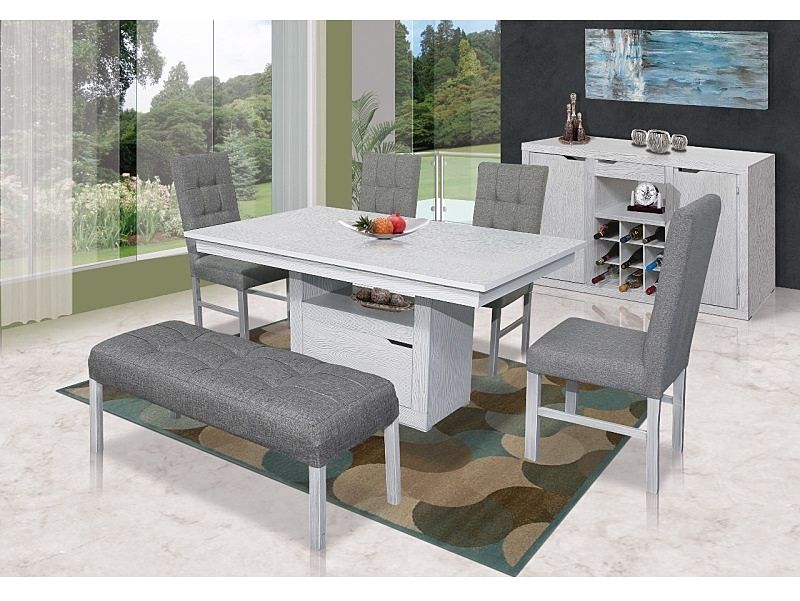 Antecomedor Belgica 4 Sillas 1 Banca - Gris