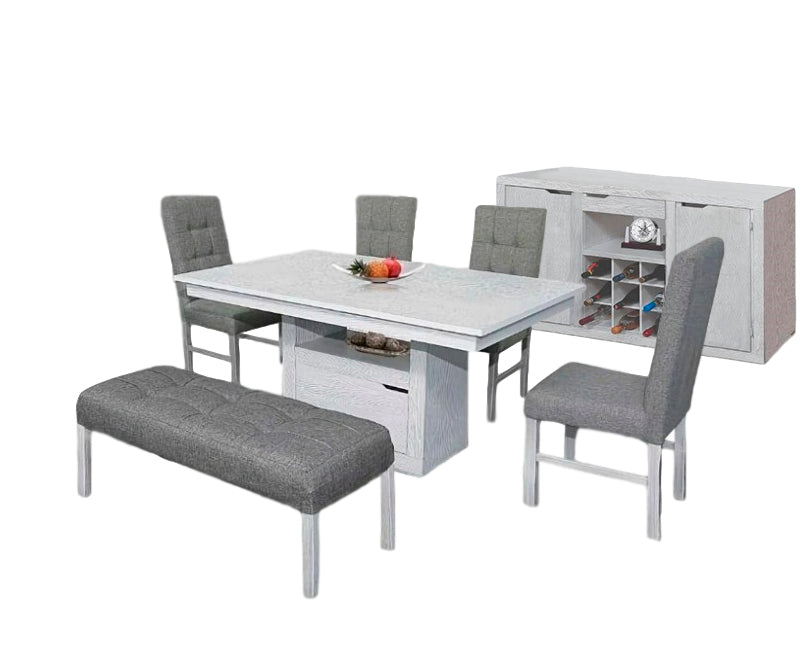 Comedor Belgica 4 Sillas 1 Banca con Buffet - Gris