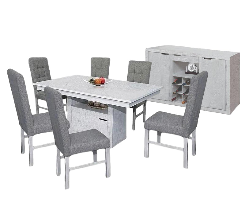 Comedor Belgica 6 Sillas con Buffet - Gris