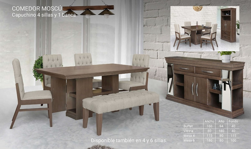 Comedor 4 Sillas y 1 Banca Moscu - Capuchino