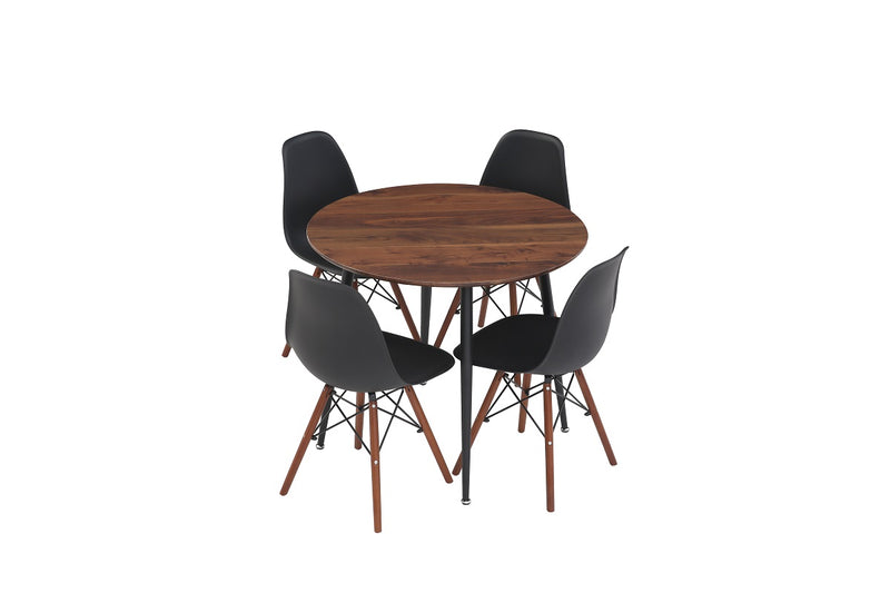 Mesa de comedor redonda con 4 sillas Rygge - Blanco y negro