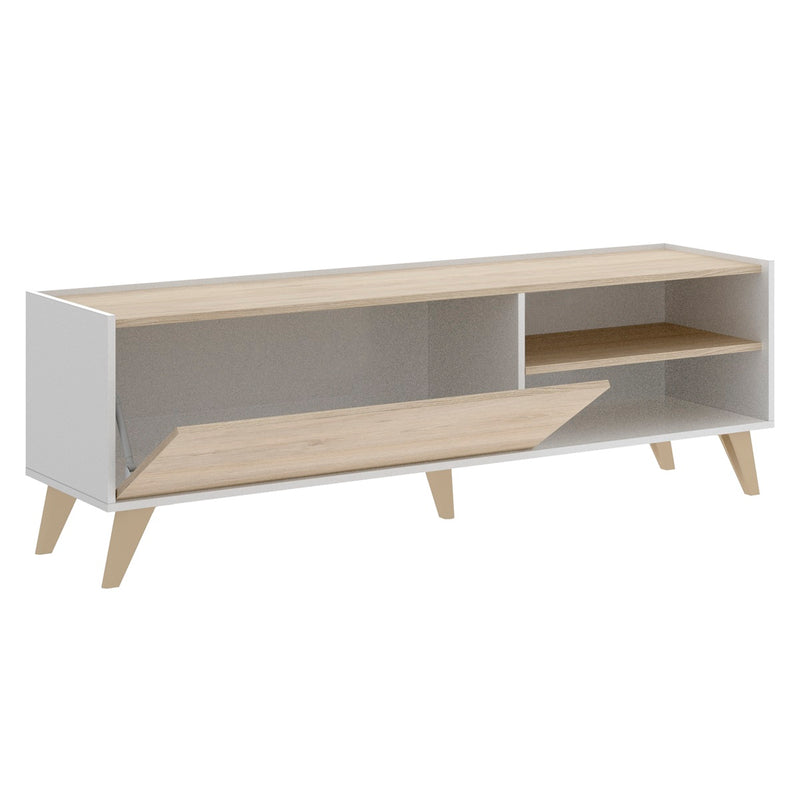 Mesa de TV Genesis - Roble y Blanco Brillante