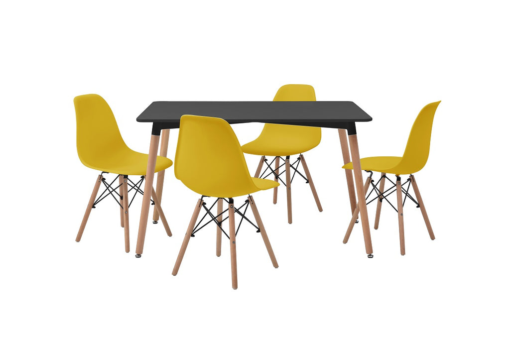 Mesa de comedor rectangular con 4 sillas Skiptvet - Negro y amarillo