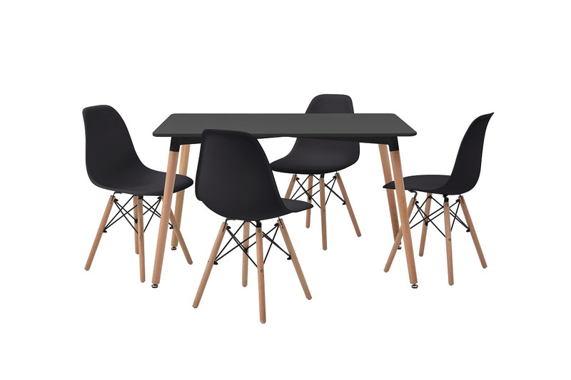 Mesa de comedor rectangular con 4 sillas Skiptvet - Negro