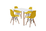 Mesa de comedor rectangular con 4 sillas Skiptvet - Blanco y amarillo
