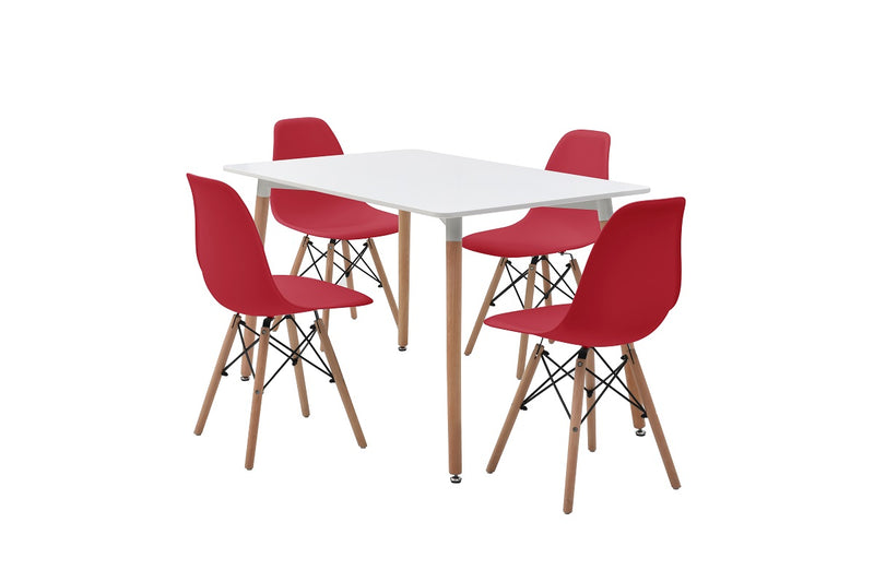 Mesa de comedor rectangular con 4 sillas Skiptvet - Blanco y rojo