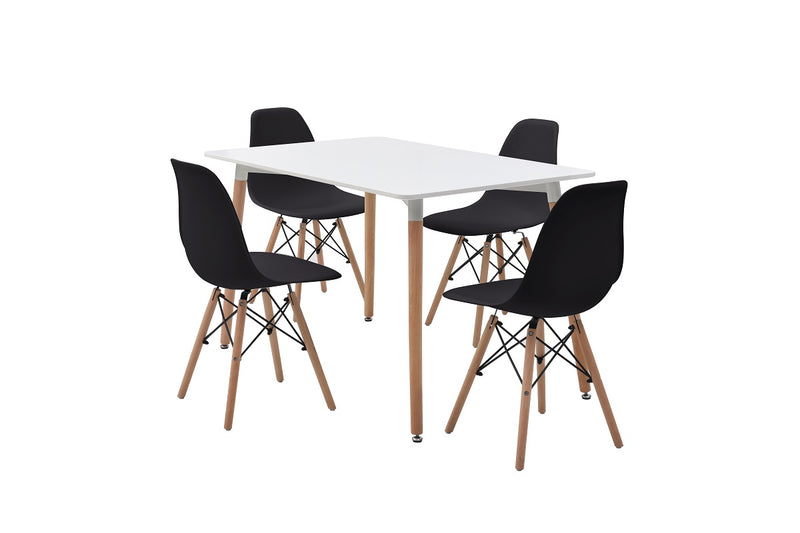 Mesa de comedor rectangular con 4 sillas Skiptvet - Blanco y negro