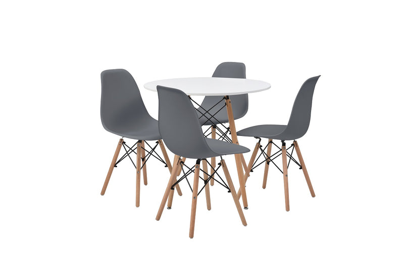 Mesa de comedor redonda con 4 sillas Sorum - Blanco y gris