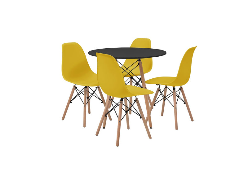 Mesa de comedor redonda con 4 sillas Sorum - Negro y amarillo