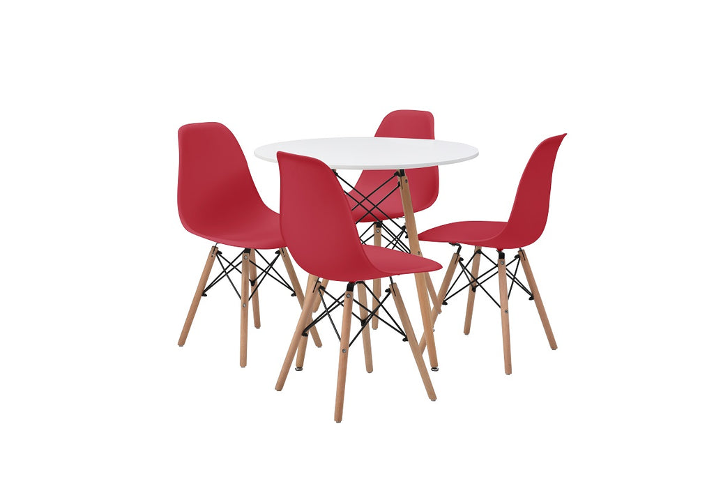 Mesa de comedor redonda con 4 sillas Sorum - Blanco y rojo