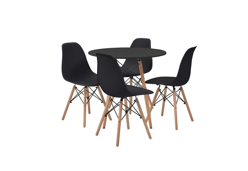 Mesa de comedor redonda con 4 sillas Sorum - Negro