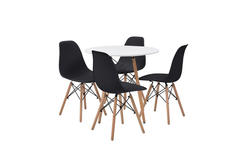 Mesa de comedor redonda con 4 sillas Sorum - Blanco y negro