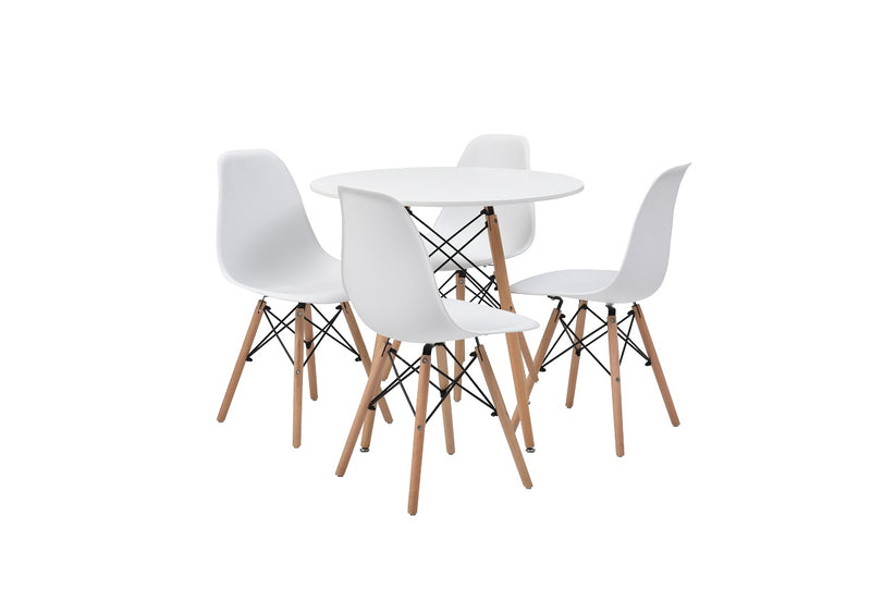 Mesa de comedor redonda con 4 sillas Sorum - Blanco